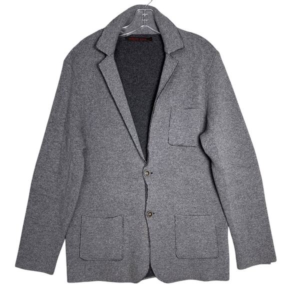 Emozioni Uomo Sweater Wool Blend Blazer Cardigan Elbow Patch Gray Raw Edge Sz M - Picture 1 of 16